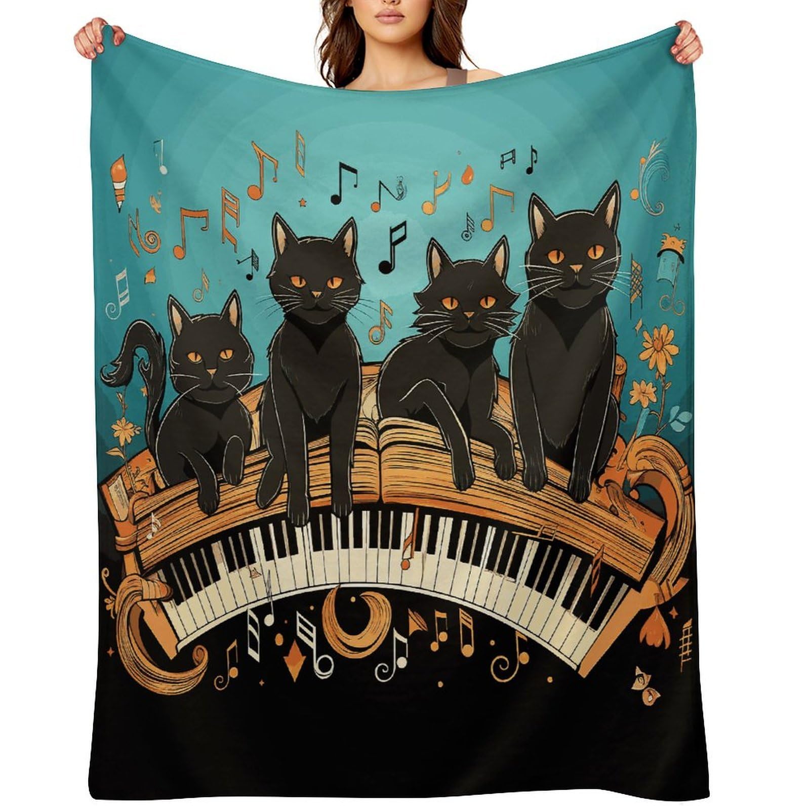 Fekiloot Style Four Black Cats Lying Throw Blankets Camping Blanket60 X80