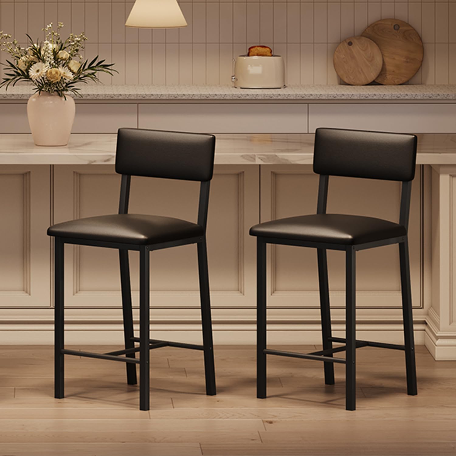 Tabourets de bar lot de 2 chaises hautes de cuisine confortables avec dossier et repose-pieds