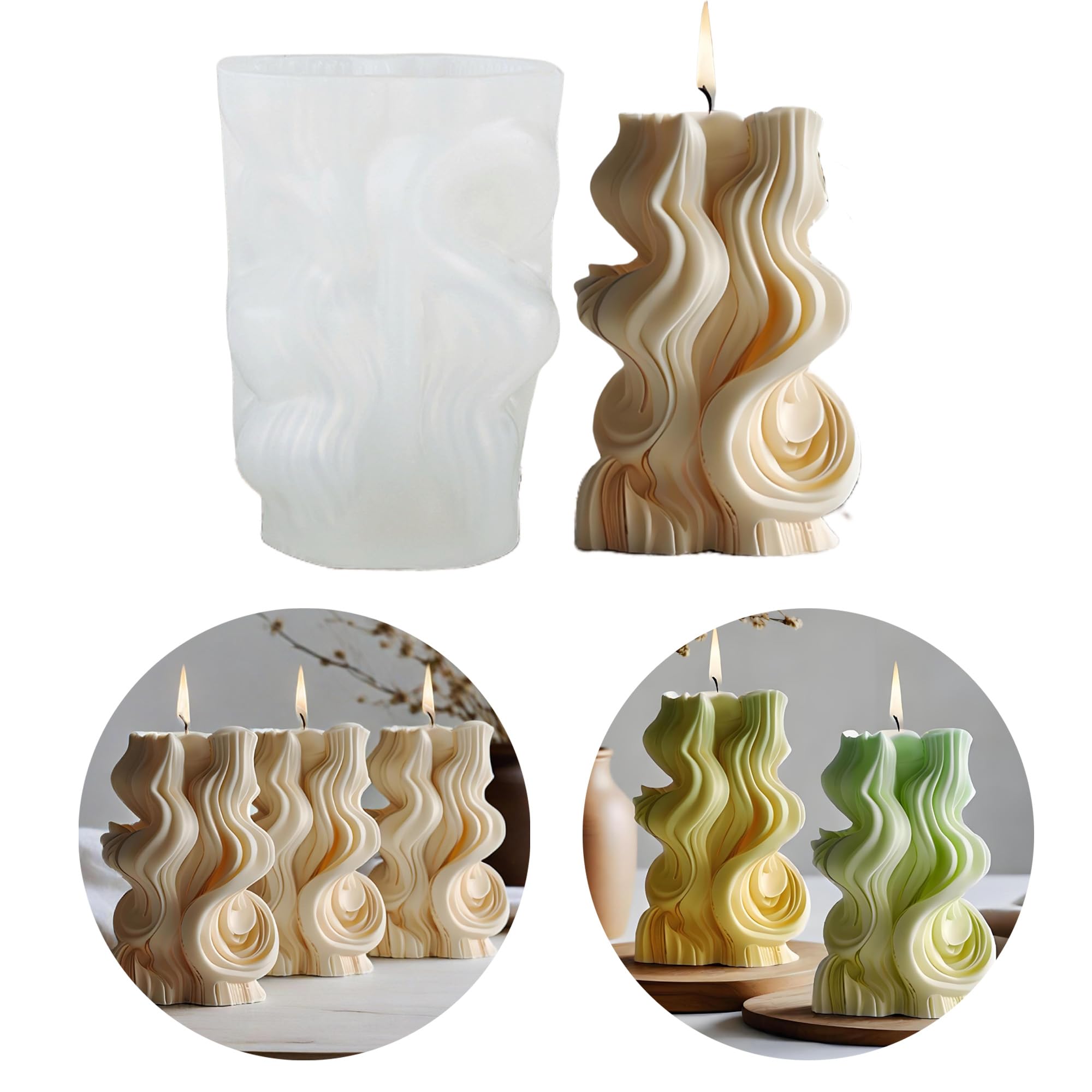 Cylinder Wave Candle Molds for Candle Making, 3D DIY Irregular Geometric Soap Mold for Soap Making, Carved Wave Spiral Pillar Epoxy Resin Casting Plaster Ornament Moulds for Home Decor