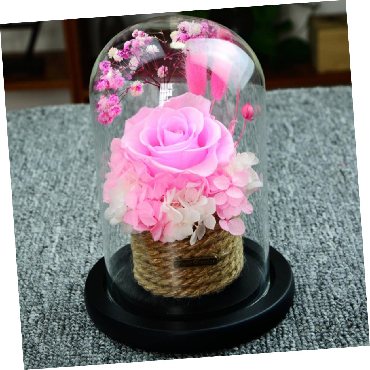 STOBAZA Romantic Preserved Rose Dome Creative Pink Glass Cover for Valentine Day Mother Day Weddings and Anniversaries Eternal Flower for Her