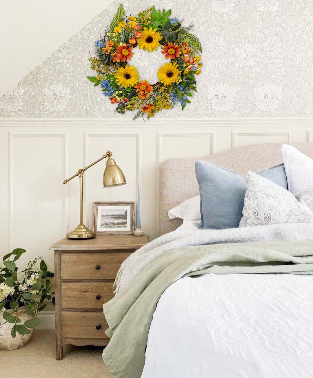 Künstliche Sonnenblume Blumenkranz Türkranz Blumenkranz Deko groß Ø45cm Türkranz Wandkranz Frühlingsdeko für Frühlings-Sommer-Osterdekoration, Zuhause, Parties, Türen, Hochzeiten