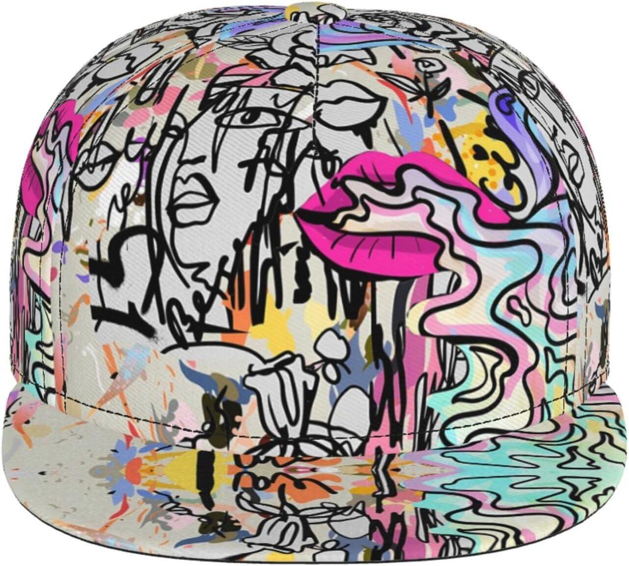 Graffiti Art Baseball Cap,Funny Print Adjustable Flat Bill Brim Cap Hip Hop Hat Baseball Cap for Men Women - Image 2