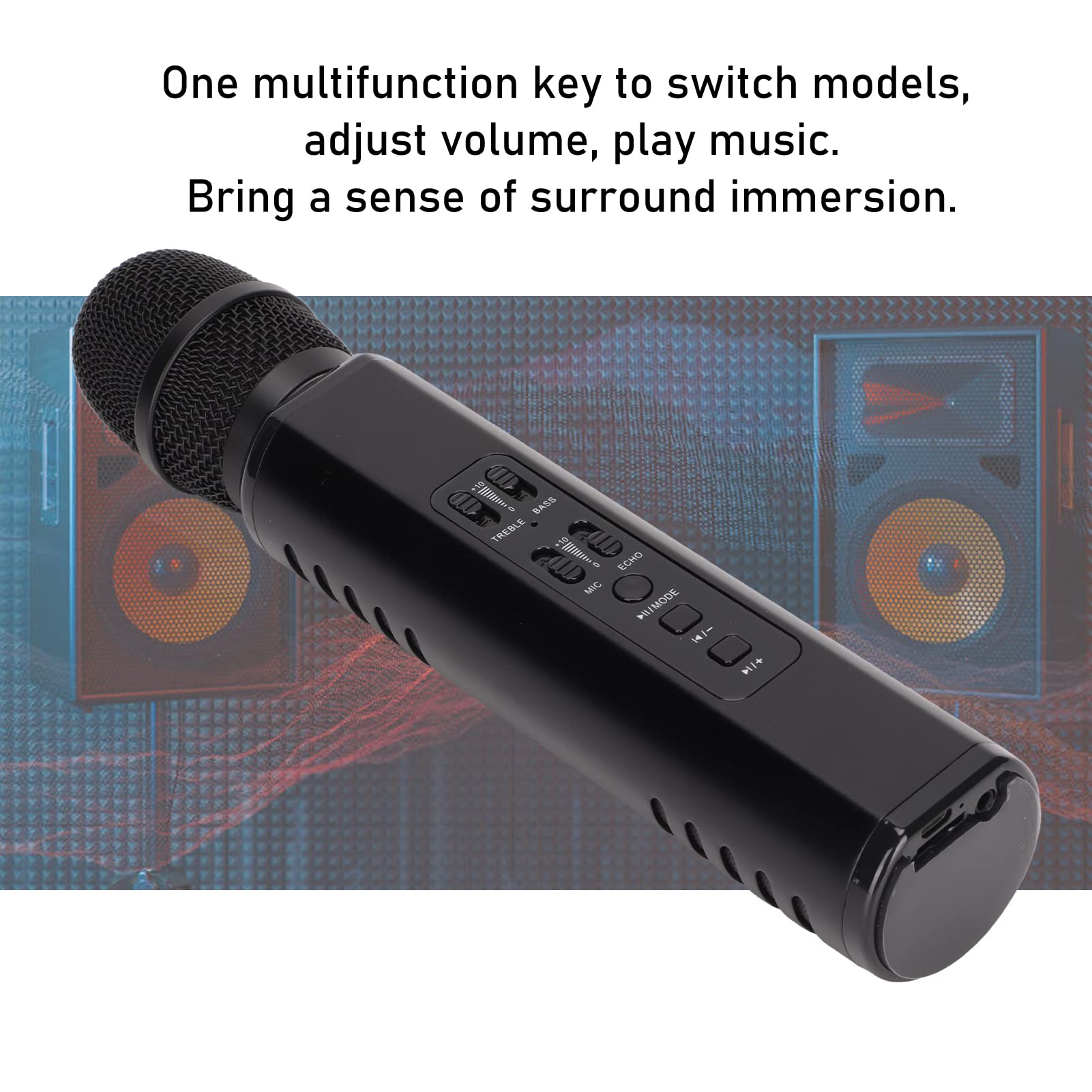 K6 Bezprzewodowy mikrofon Bluetooth, przenośny mikrofon ręczny, głośnik, maszyna do smartfonów PC dla dorosłych, na urodziny, przyjęcie rodzinne, KTV, czarny