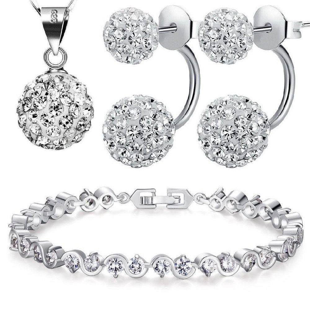 Johanson Damen Schmuckset *Nicole* in Silber I Halskette mit Anhänger & Ohrringen aus 925 Sterling Silber I Armband rhodiniert I Mit weißen Kristallen besetzt inkl. Geschenkbox