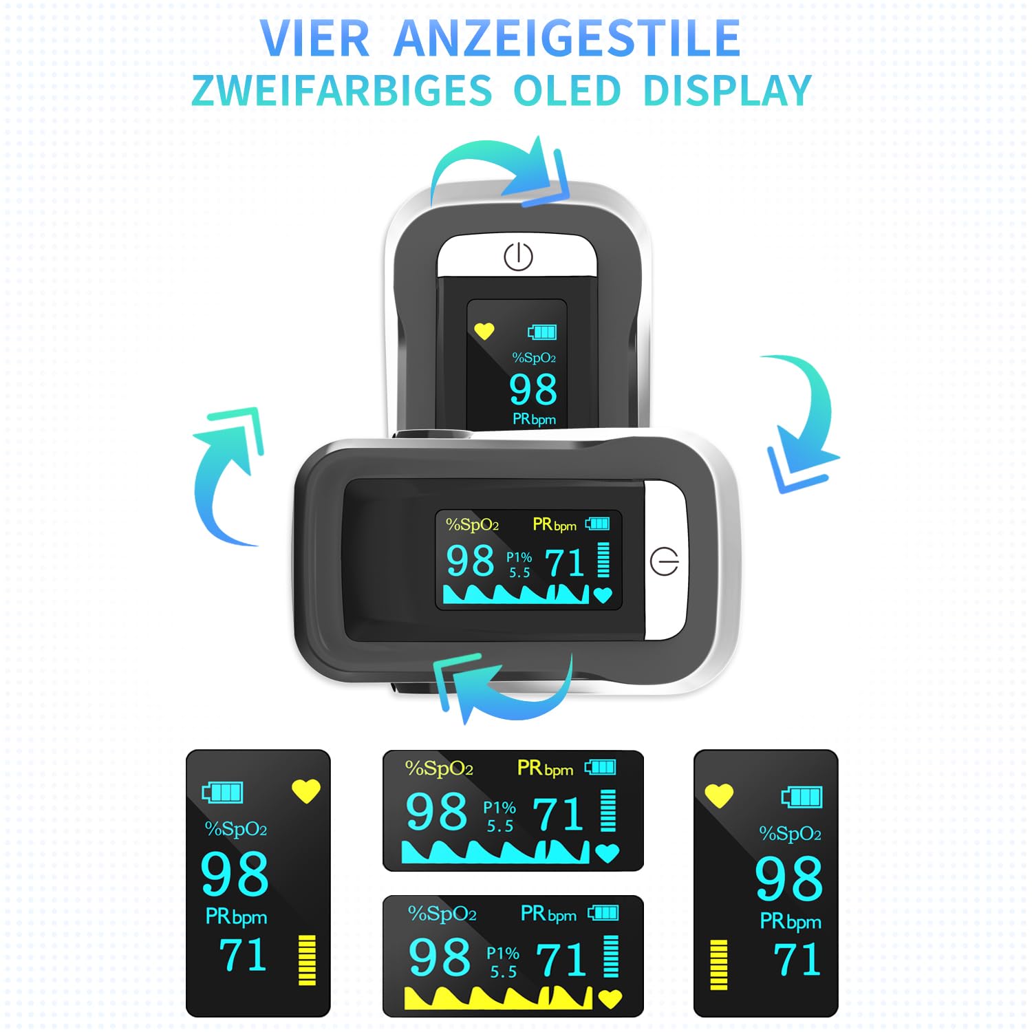 pulsoximeter,Sauerstoffsättigung Messgerät Finger,with OLED Screen and Lanyard,for Children, Adults, Elderly, Families and Hospitals