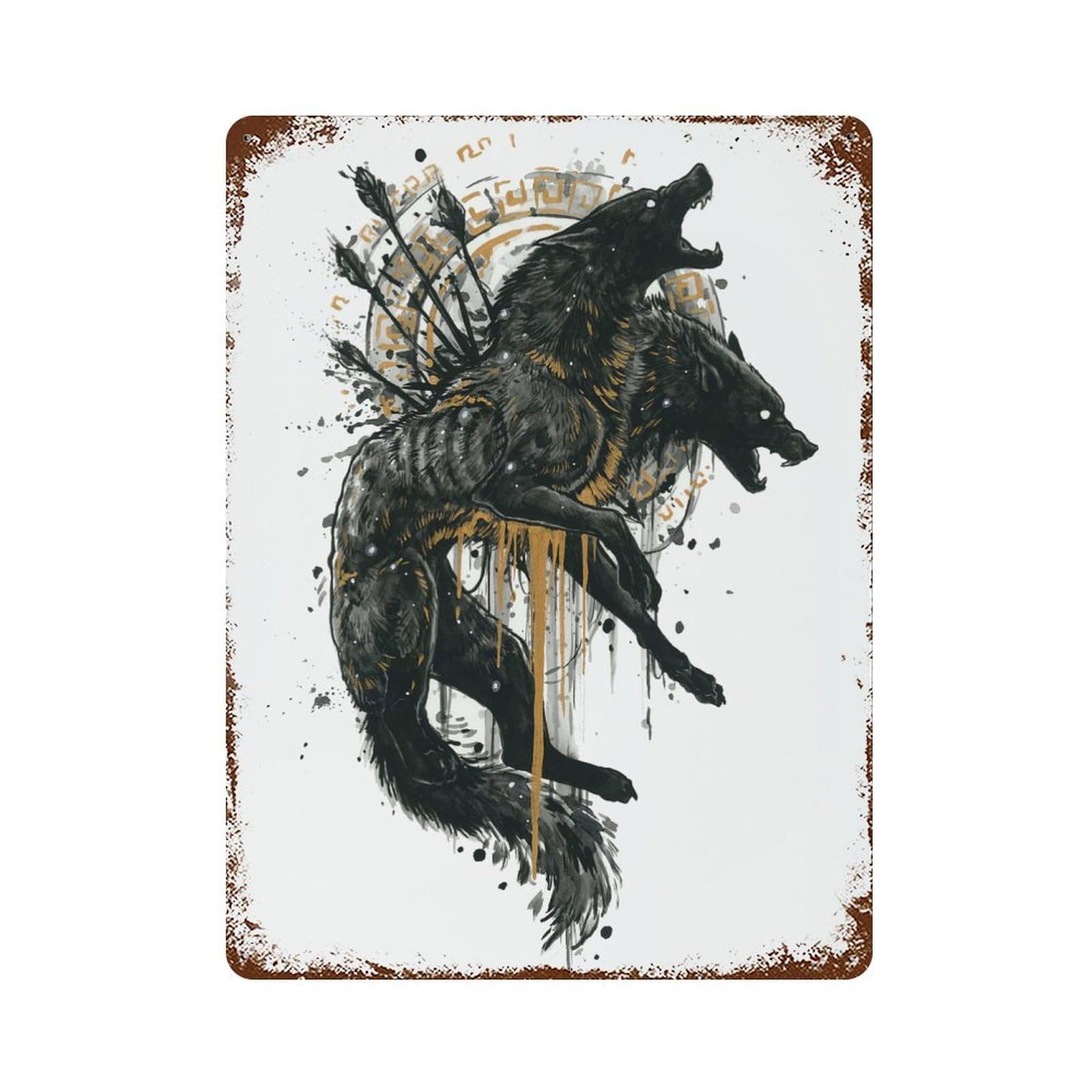 Orthrus 15.7"x11.8" Vintage Rust Metal Sign, Shabby Chic Decor for Garage, Bar And Workshop Decor