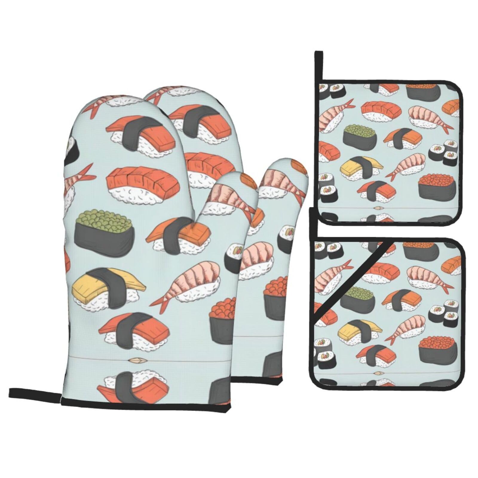 WHJSHOP Sushi Prints Kitchen Layers: Waterproof Oven Covers for Safe Handling & Easy Cleanup – 4 Piece Heat Protection Bundle