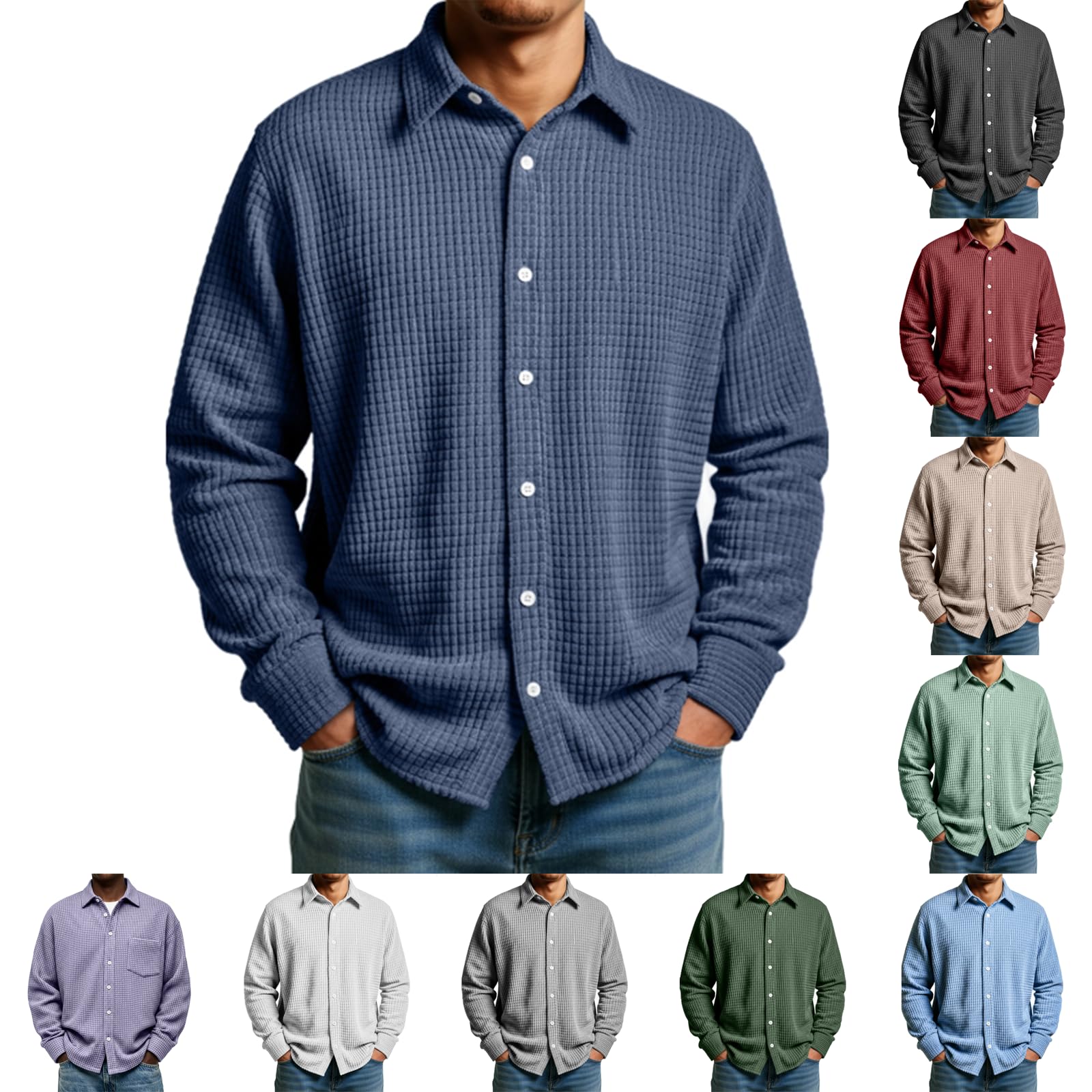 eoeioa Mens Long Sleeve Button Down Shirts with Collar Big and Tall Dress Shirts Casual Comfy Lightweight Quilted