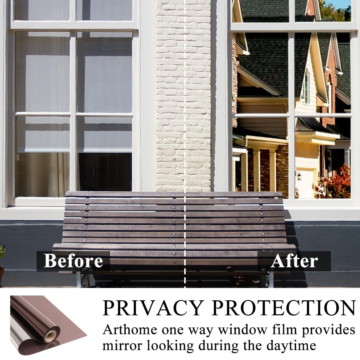 Arthome Pellicola per Vetri Finestre Anti-UV 60cmx460cm, Marrone Argento, Controllo Calore Oscuranti per Finestre Riflettente Adesiva per casa e ufficio Riduzione Abbagliamento solare con strumento