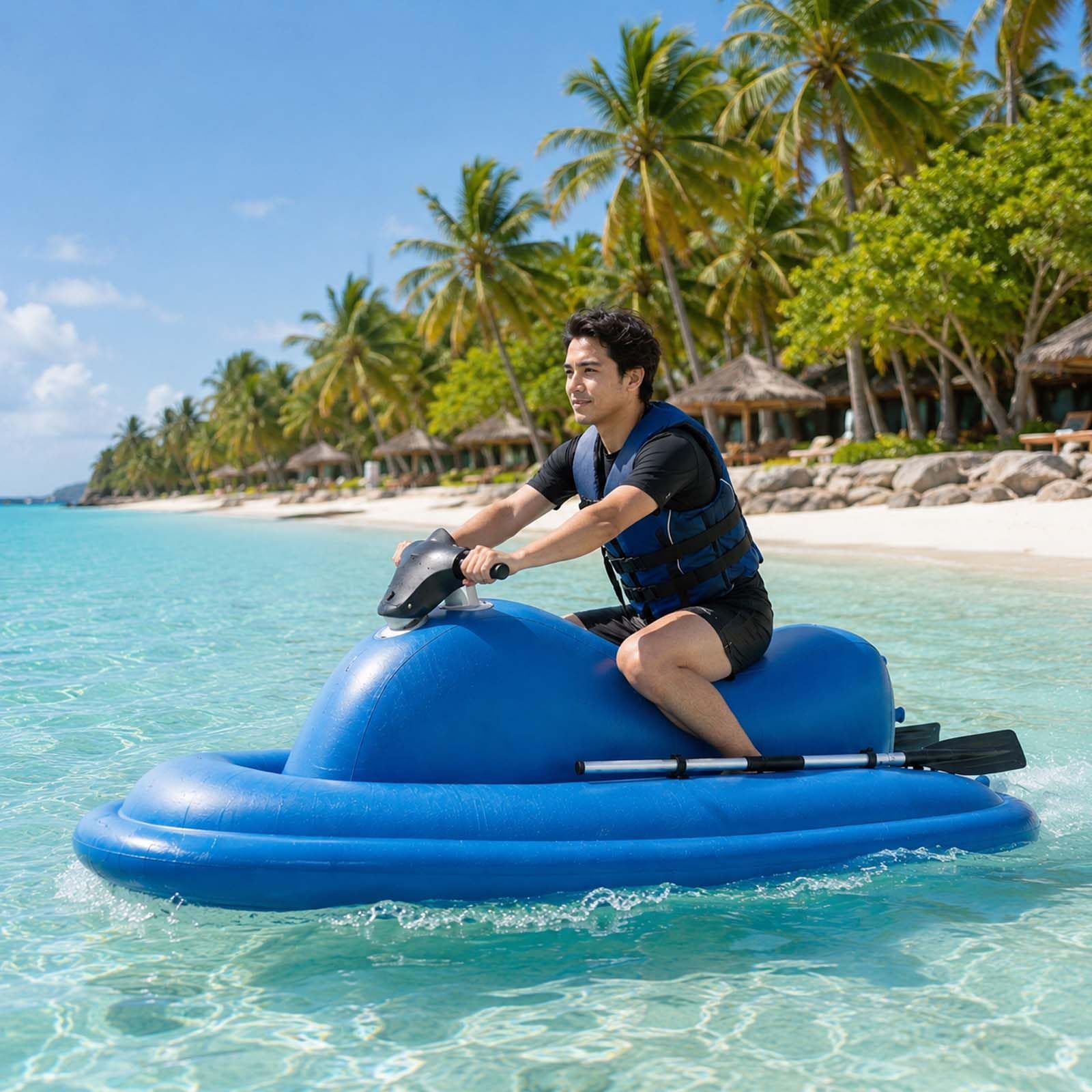 QFGain Electric Inflatable Boat with 16Ah Battery, 500W Detachable Sea Scooter, 60-180 Min Runtime and Foldable Kayak for Diving and Fishing Boat+500W10A