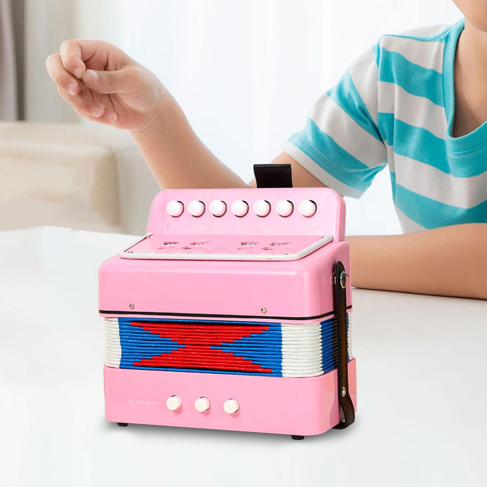 Oshhni Acordeón infantil de 7 teclas, instrumento musical ligero para entretenimiento musical, acordeón de juguete para niños, botón de 7 teclas para, Rosa