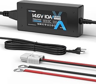 12V 10A Lithium Battery Charger VATRER POWER 14.6V LiFePO4 Battery Charger with 0V Activation, LED Indicator & Anderson Connector for 12V Deep Cycle Batteries in Boat RV