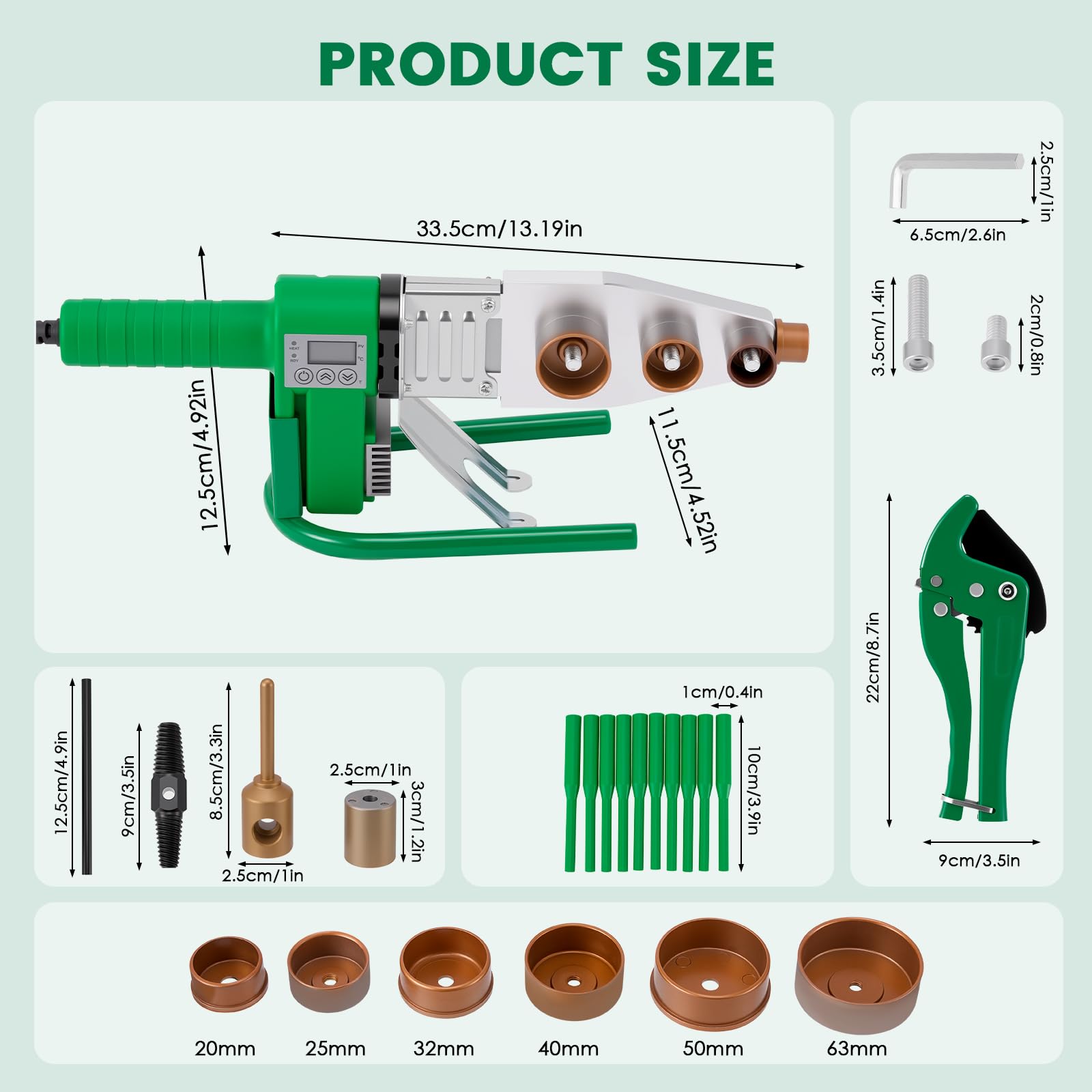 Saldatrice Per Fusione A Bicchiere, Saldatrice Per Tubi In Ppr 2000 W Professionale Per Tubi In Plastica ø20–63 Mm Con Display Digitale Saldatrice Per Tubi In Ppr/Pb/Pe/Pert 150°C~400°C
