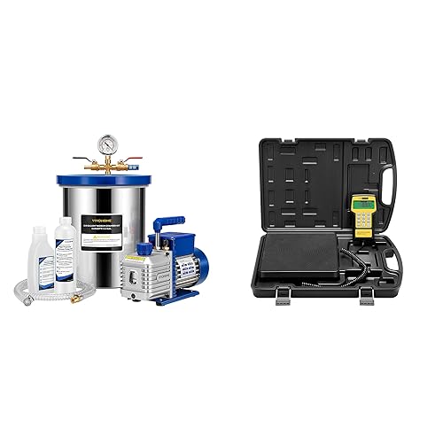 VIVOHOME Cámara de vacío de 5 galones con bomba con 220 libras de alta precisión electrónica digital de carga de refrigerante Freon con funda, 4