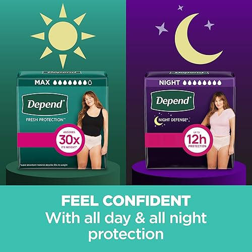 Miniatura 5 de Depend Fresh Protection Pañales para Adultos, Ropa Interior para Incontinencia y Fugas de Vejiga Posparto para Mujeres, Desechables, Máximo, Extra
