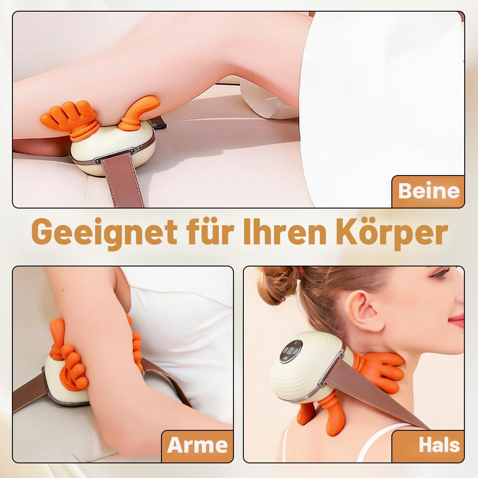 4D Massagegerät, 4D Bionische Hand Nackenmassagegerät, Massagegerät Nacken mit 3 Intensitätsstufen und 2 Heizstufen, USB Elektrische Schultermassagegerät,Lindert Muskelverspannungen und Ermüdung,Weiß