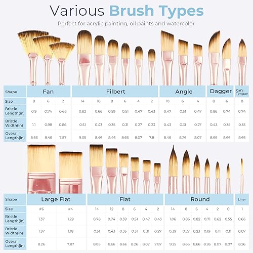 Miniatura 5 de Nicpro Juego de 30 pinceles de pintura, pinceles estéticos pastel con espátula de pintura y rollo de tela, pinceles de pintura para pintura