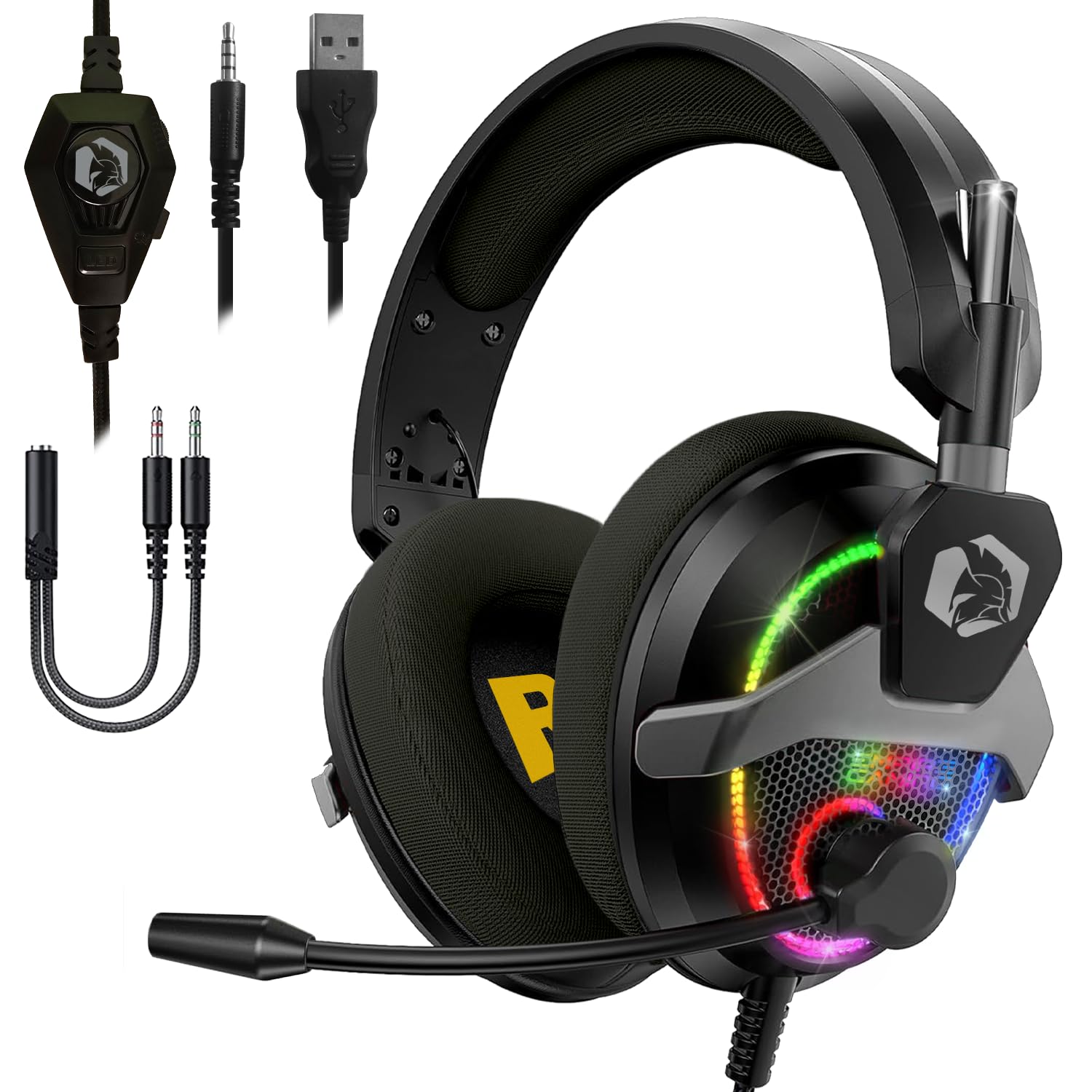 EMPIRE GAMING H13 RGB Gamer Cuffie - per console di gioco, Xbox One/Series, Switch, PC, Mac, Smartphone, Tablet - Telecomando - Suono stereo ad alta definizione - Microfono flessibile - Nero