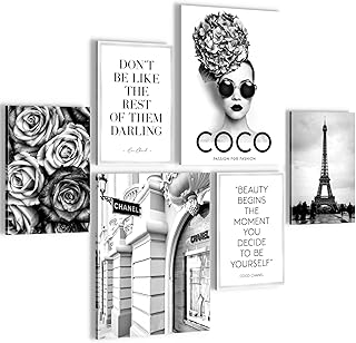 Novart Wandbilder Set Fashion Coco Schwarz Weiss - KEIN EXTRA RAHMEN BENÖTIGT - Modern Deko - Wohnzimmer Mädchen Teenager N009063a