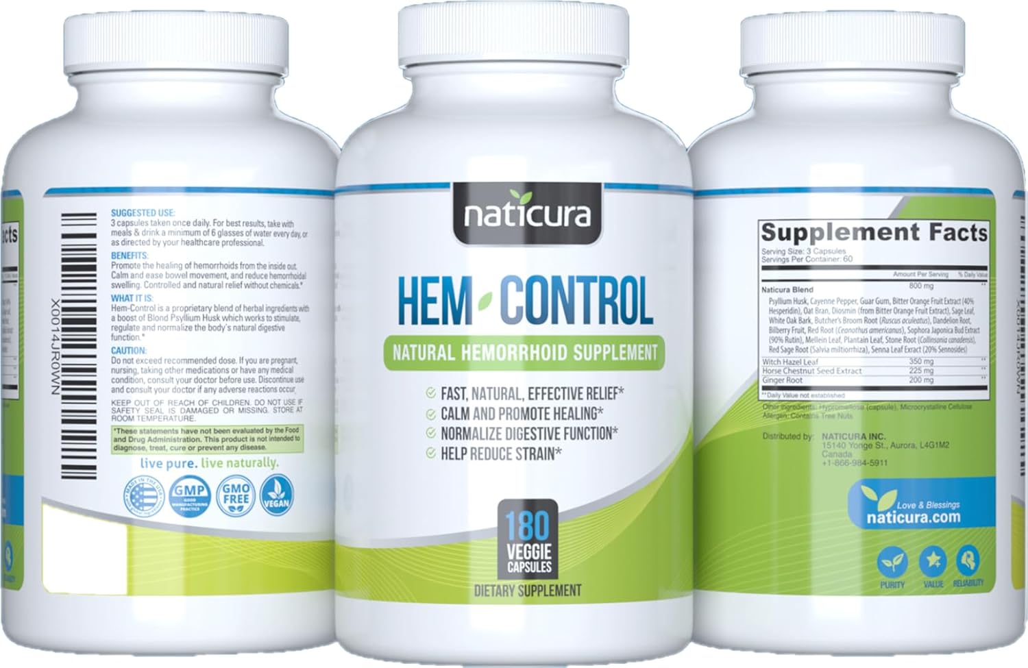 Hem-Control - Fast Effective Hemorrhoid Treatment Supplement - Powerful Formula to Promote Symptom Relief, Shrinking of Hemorrhoids, Ease Discomfort - 180 Vegan Capsules - Made in USA