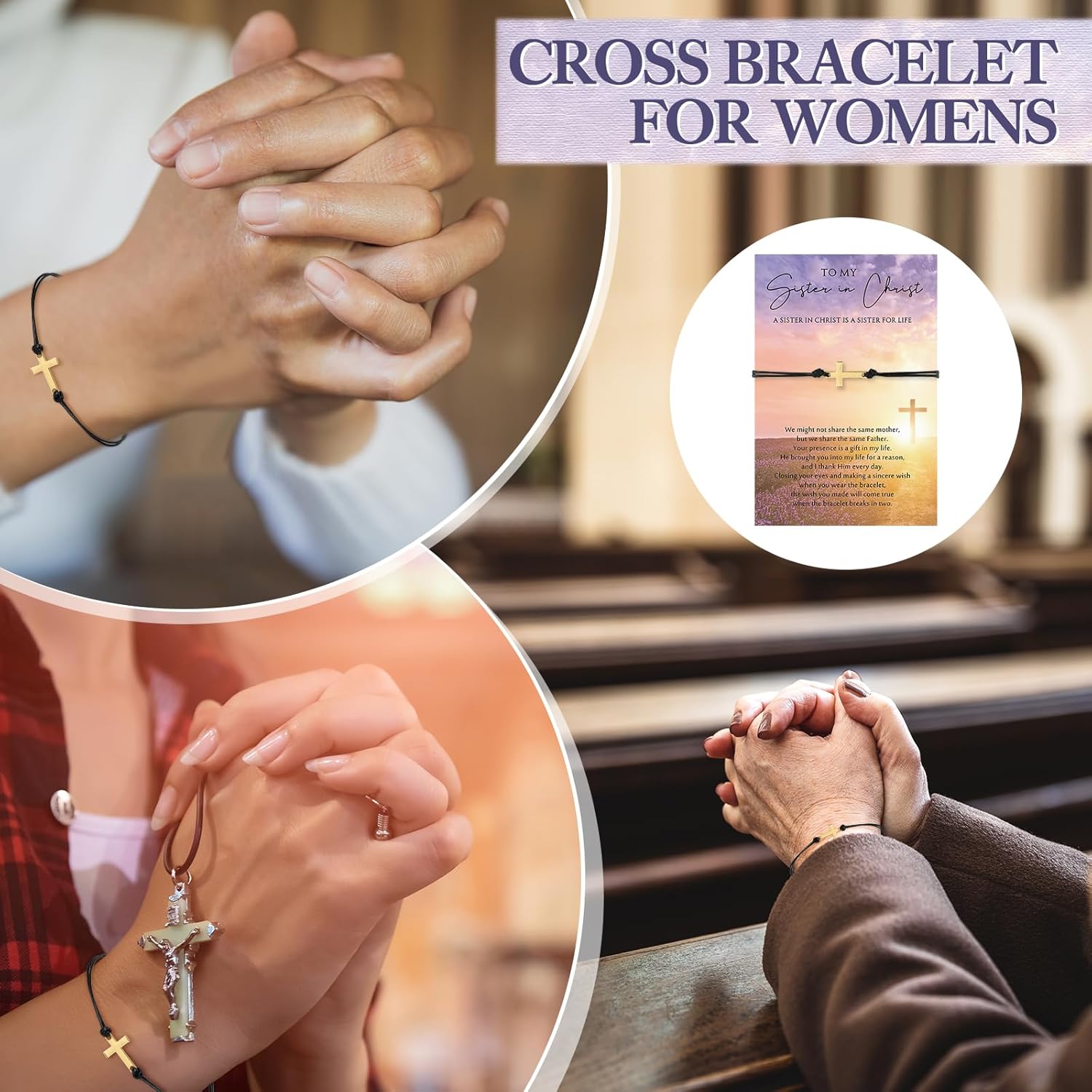 Landical Christian Sisters in Christ Gifts Bulk for Women Adjustable Religious Cross Bracelets Bible Cards Faith Jewelry - Image 6