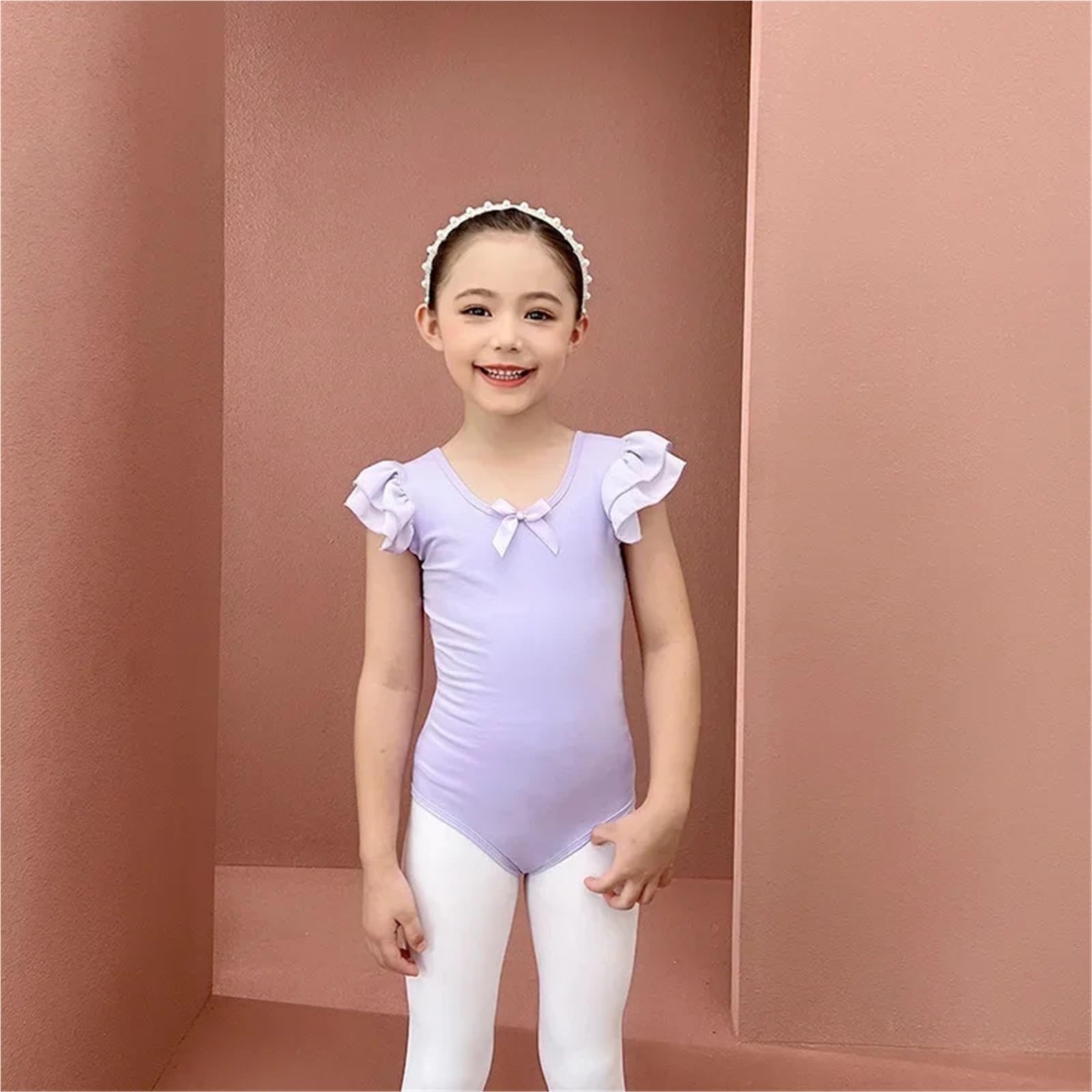 Body Danza Classica Donna Body da danza classica Maniche corte con volant Spalline incrociate sul retro Gonna tutù scintillante brillante Vestito ginnastica ritmica Fata