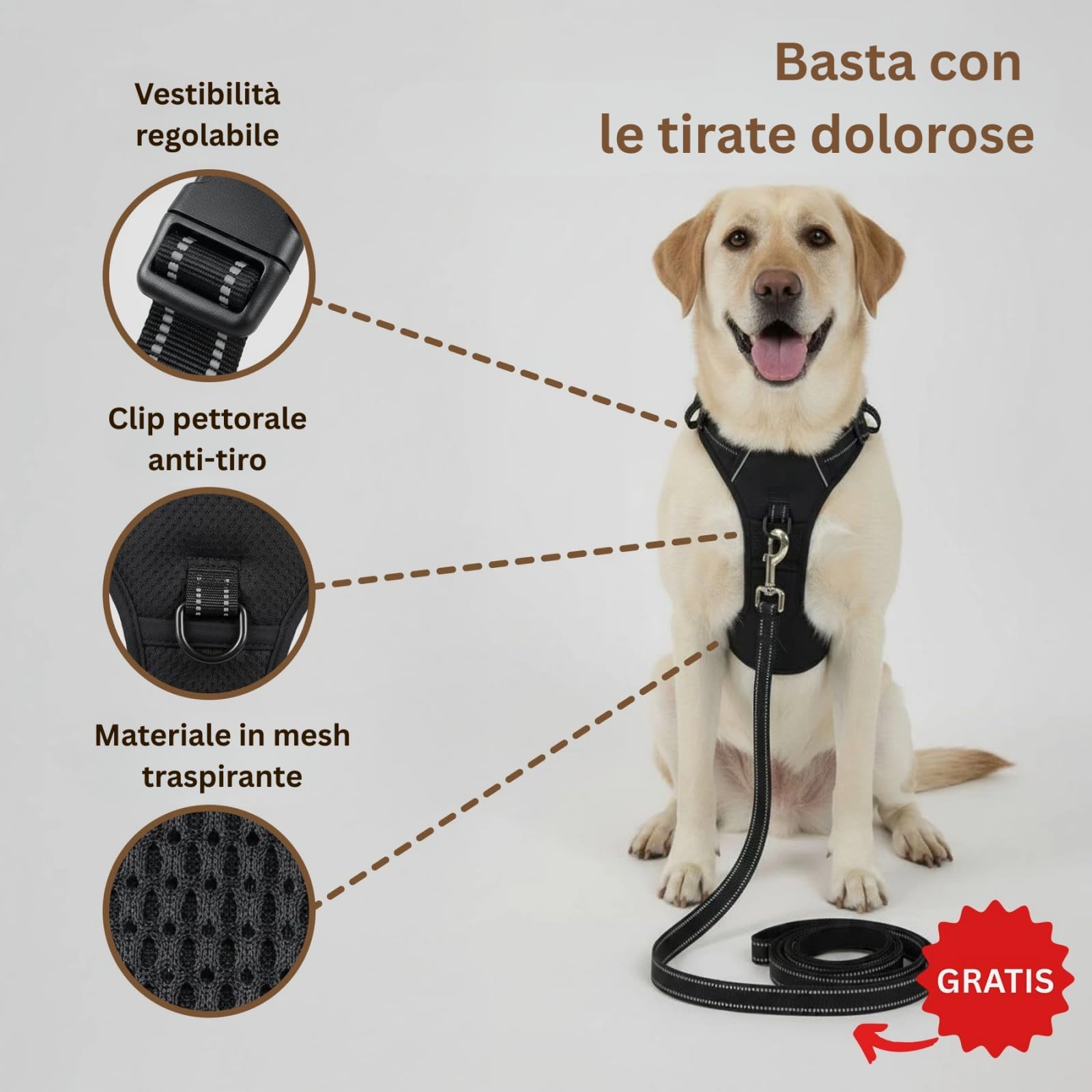 Cosyrae Pettorina Anti Tiro,Pettorina per Cane Anti-tiro,Morbida e Imbottita con Fibbia Regolabile e Anello Rinforzato,Riduce Strattoni per Passeggiate
