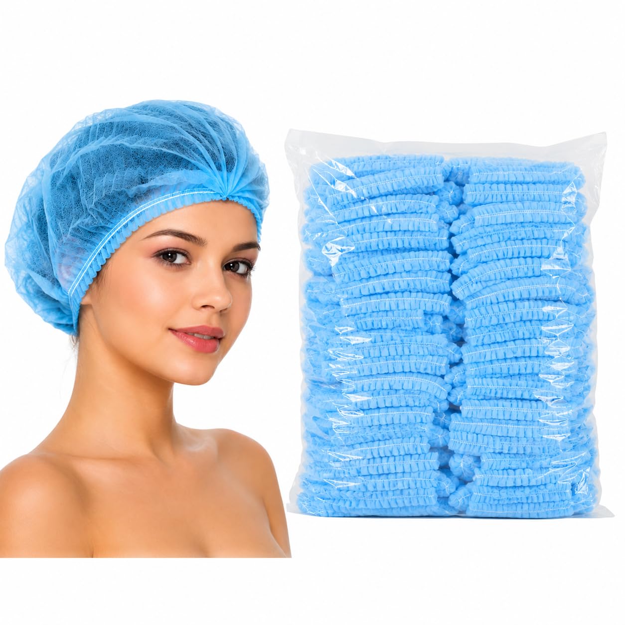 Disposable Blue Bouffant Caps (16 inch) (Pack of 100)–Thick Non-Woven Hair Cover cap with Strong Elastic, Hygienic Head Caps for Kitchen/Cooking, Salon, Spa, Food Handling & Cleaning Use-image-21