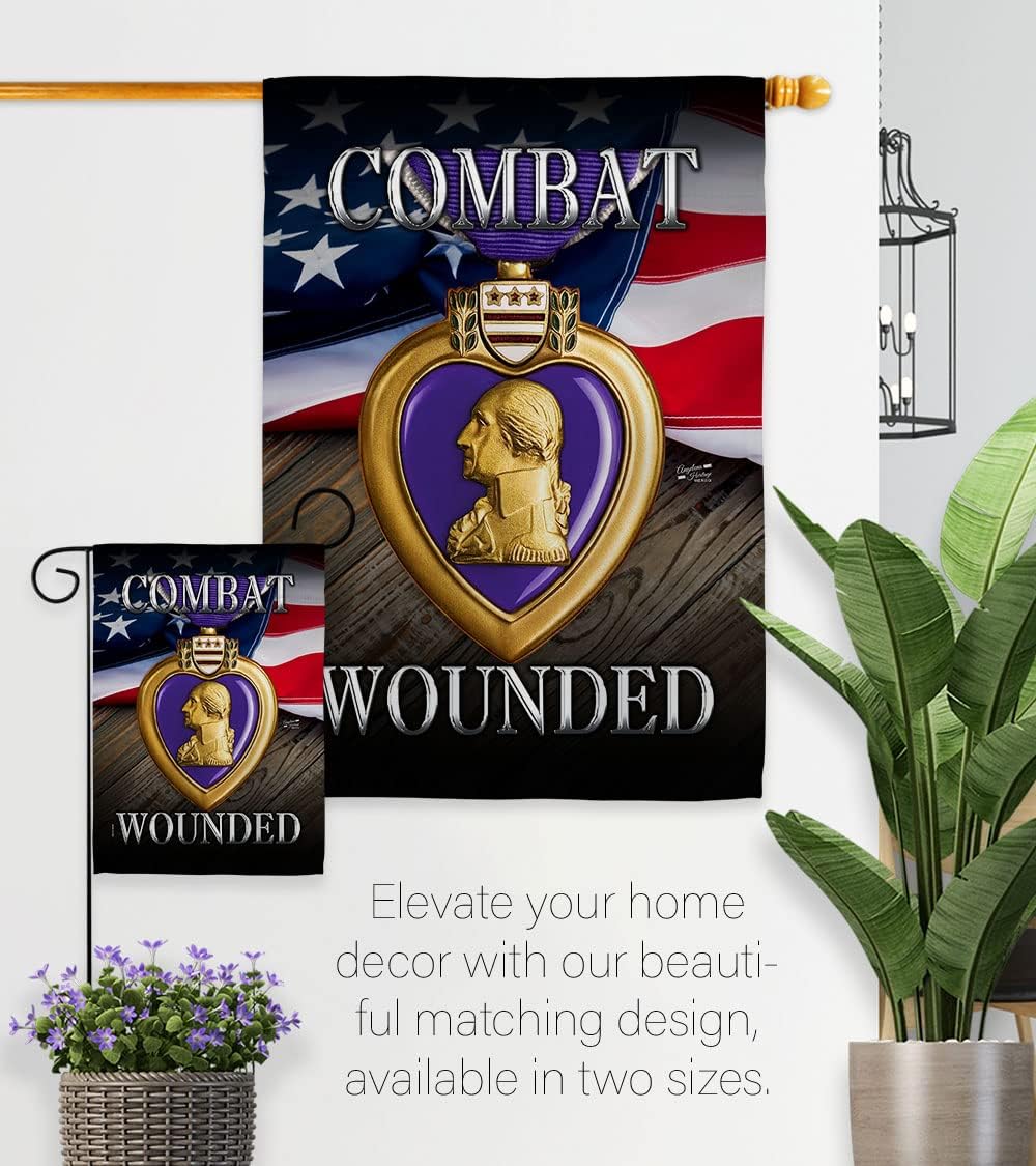 Purple Heart Combat Wounded Garden Flag - Armed Forces Service All Branches Support Honor United State American Military Veteran Official - House Banner Small Yard Gift Double-Sided 13 X 18.5