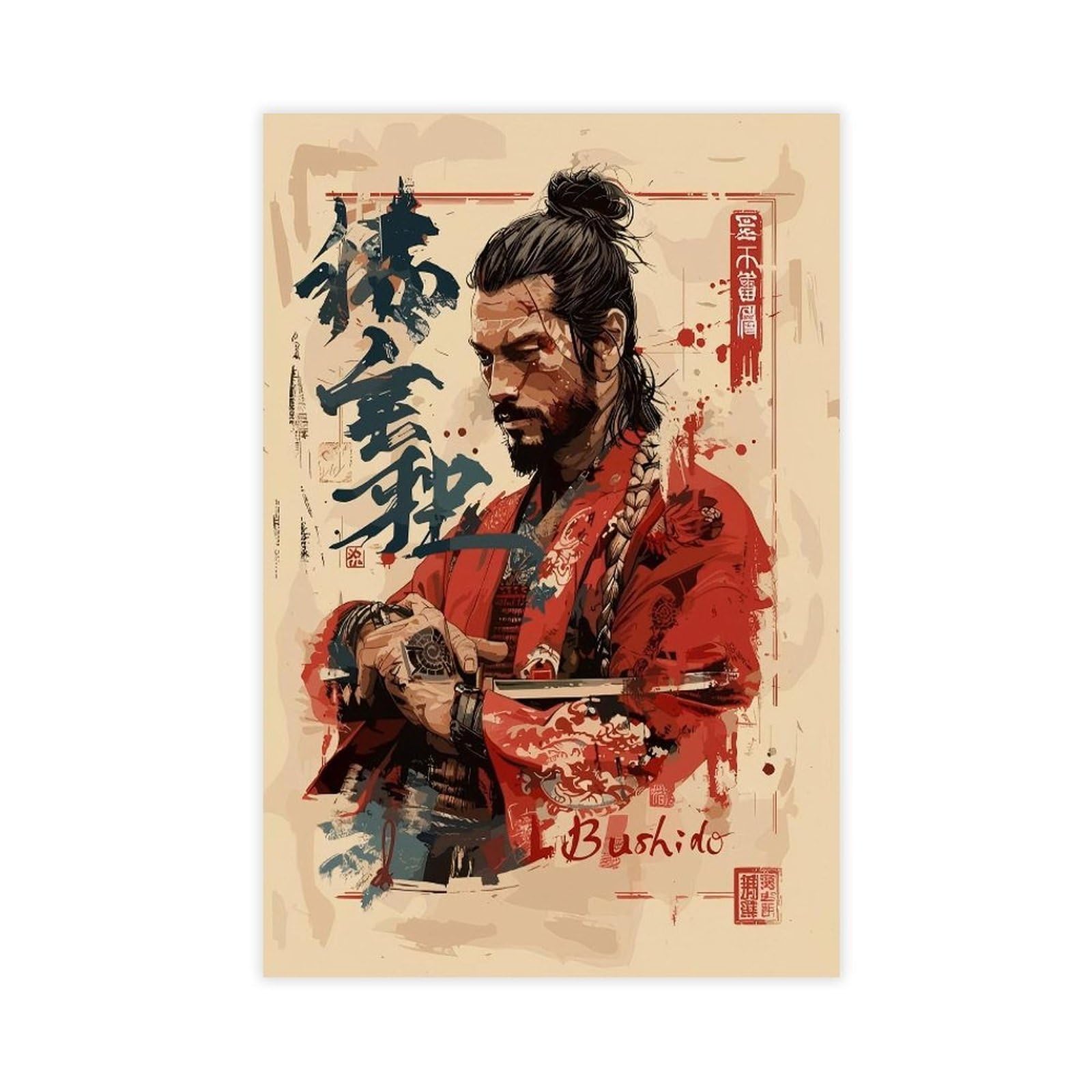Bareronor Japanese Samurai Poster Canvas Poster Bedroom Decor Landscape Office Room Decor Gift 24" L X 36" W