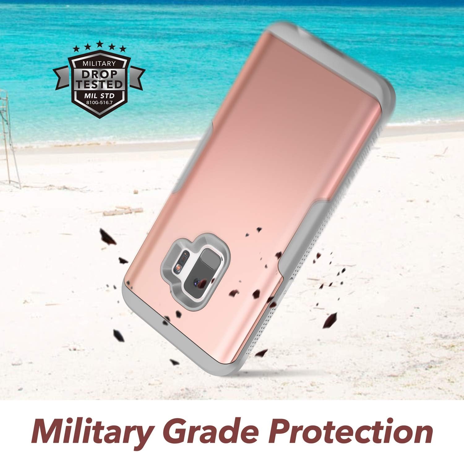 YOUMAKER Galaxy S9 Case,Rose Gold with Built-in Screen Protector Heavy Duty Protection Shockproof Slim Fit Full Body Case Cover for Samsung Galaxy S9 5.8 inch - Rose Gold/Gray