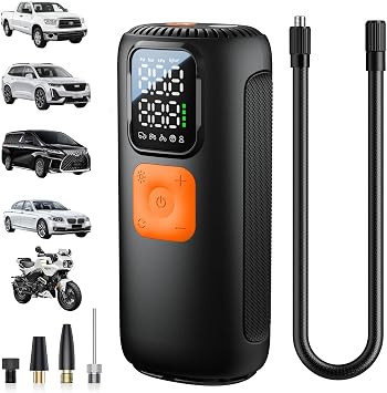 Tire Inflator Portable Air Compressor, 160 PSI Fast Inflation with 22 Cylinder Motor, Cordless Tire Pump with Digital Pressure Gauge, Auto Shut-Off, Air Pump for Car, SUV, Motorcycle, Bicycle, Black