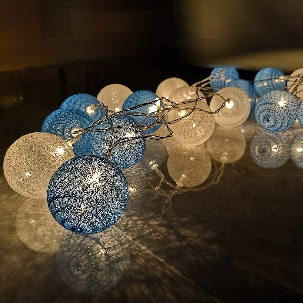 LED String Lights 6cm Cotton Ball, DOTBUY Nordic style Fairy Lights Christmas Decoration Battery Operated for Xmas Indoor outdoor Holiday Party Decor Garlands (Dream blue,3.3M/20LED)