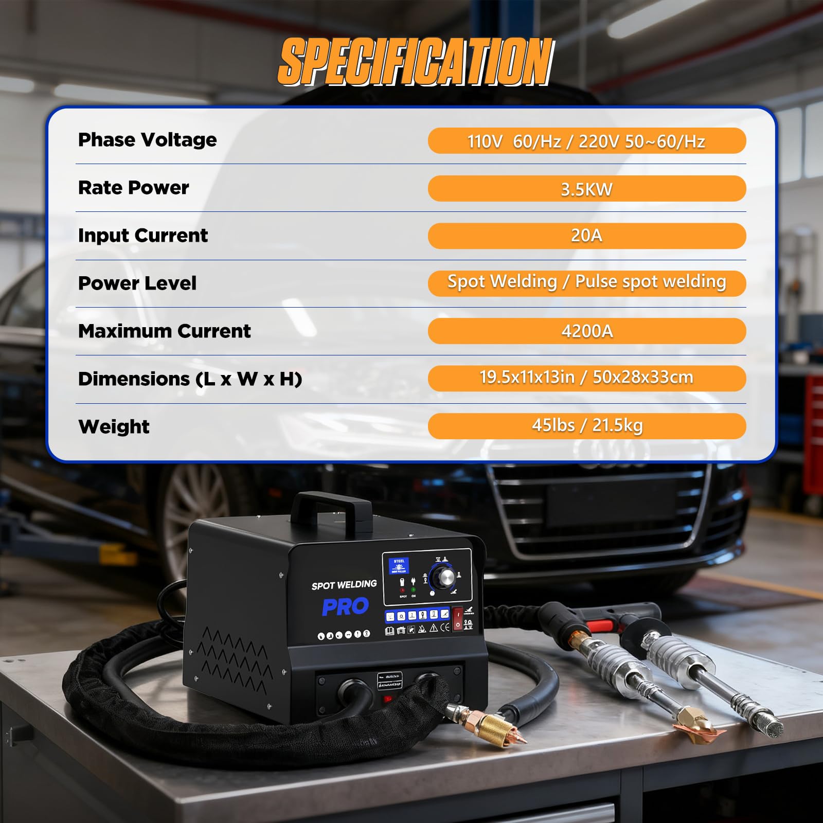 3500W Ausbeulspotter lackschonend 6 Modi 220V Automatik & Manuell Dualmodus | Minimale Schweißpunkte，keine Nachlackierung nötig，für flache tiefe geschwungene Dellen，bis 1,2mm Blech, digitales Bedienfeld