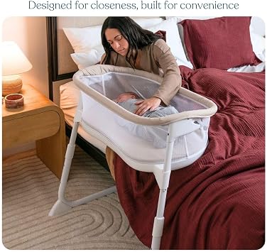 HALO BassiNest Lite Breathable Baby Bassinet Slides Over Bed with Mesh Walls for Airflow & Visibility, Lowering Wall for Easy Access, Portable & Lightweight, Fits Most Beds