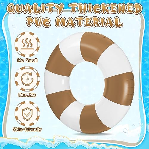 Miniatura 3 de Flotadores inflables jumbo de 47.24 pulgadas para piscina, anillos de piscina a rayas azules y blancas, tubo inflable para mujeres adultas, verano,