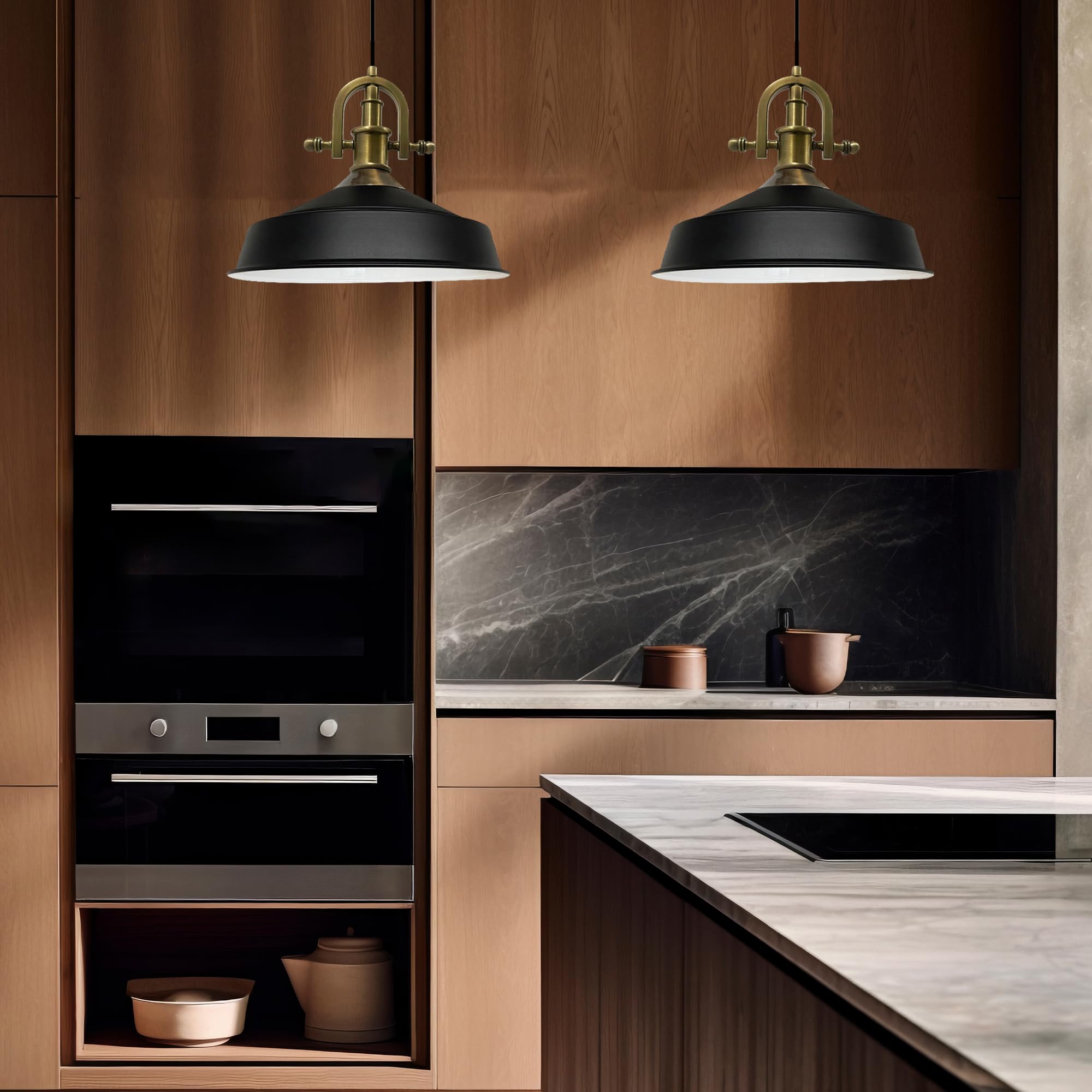 bamyum Asletl-Marina Lámpara Colgante Industrial, Pantallas de Lámpara de 40 cm, Lámpara Moderna de Metal para Isla de Cocina, Lámpara Colgante E27 para Salón y Comedor, Lámpara Colgante Negro Blanco