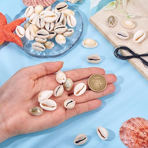 Vista 13 de Cheriswelry 50 cuentas de concha galvanizadas, conchas de cauri en espiral, conchas de mar, verano, playa, cuentas espaciadoras sueltas