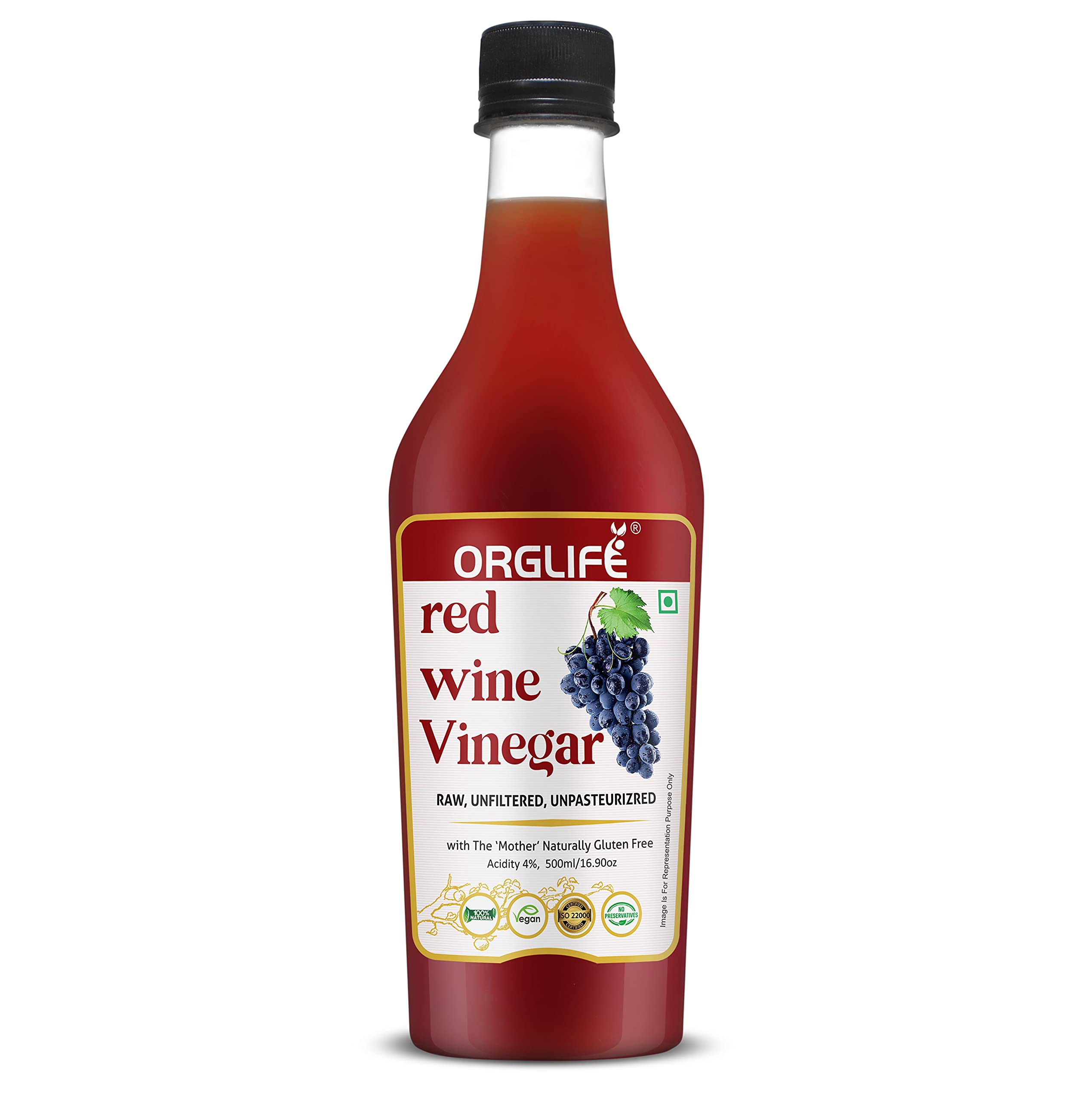 ORGLIFE Red Wine Vinegar Organic with Mother 500 ml - Raw, Unfiltered -Balsamic Vinegar (Made with Red Grapes) (B0933H77YR) Amazon Price History, Amazon Price Tracker