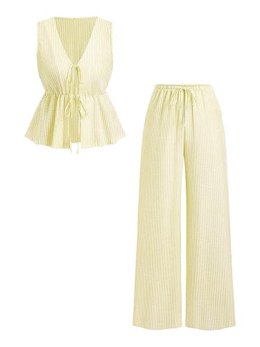 SweatyRocks Women's 2 Piece Outfits Striped Bow Tie Front Sleeveless