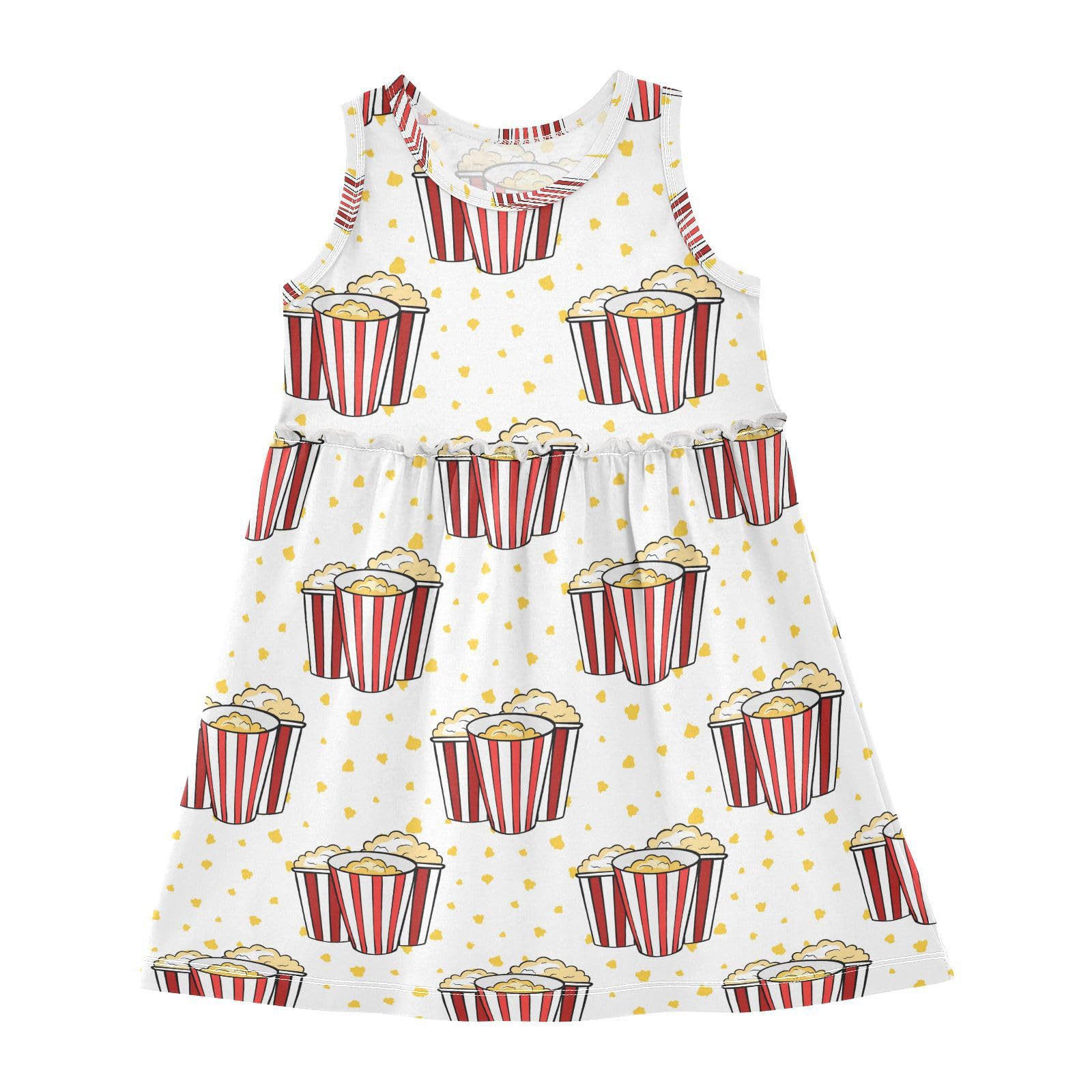 Aflyko Girls Dresses Popcorn Cartoon Fun Summer Sleeveless Dress Casual Fit Toddler Playwear Infant Lovely Everyday Wear Themed Birthday Party Dress 3T Multicoloured