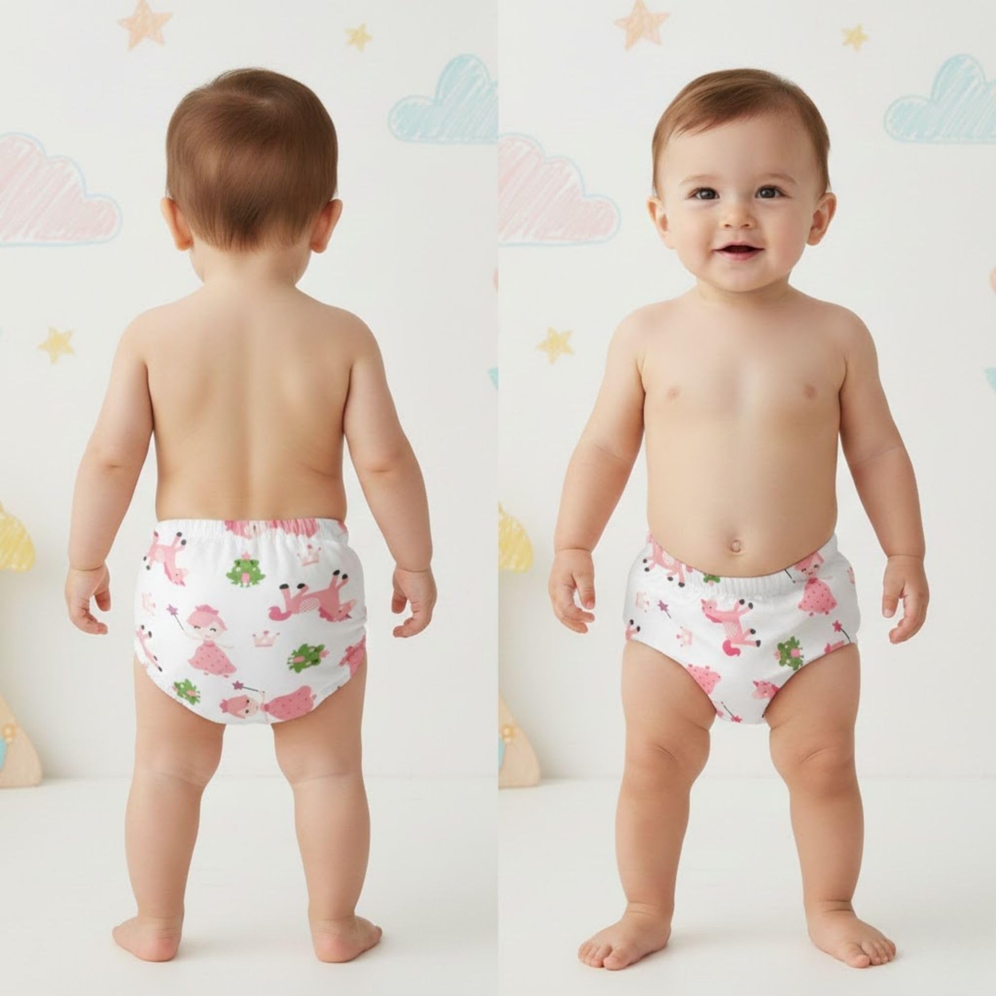 BEMBIKA Potty Training Pant for Babies Cotton Reusable Leakproof Padded Underwear for Kids Ideal for Diaper-Free Time & Mess-Free Potty Training - (Pink Princess - 12M to 18M-M)