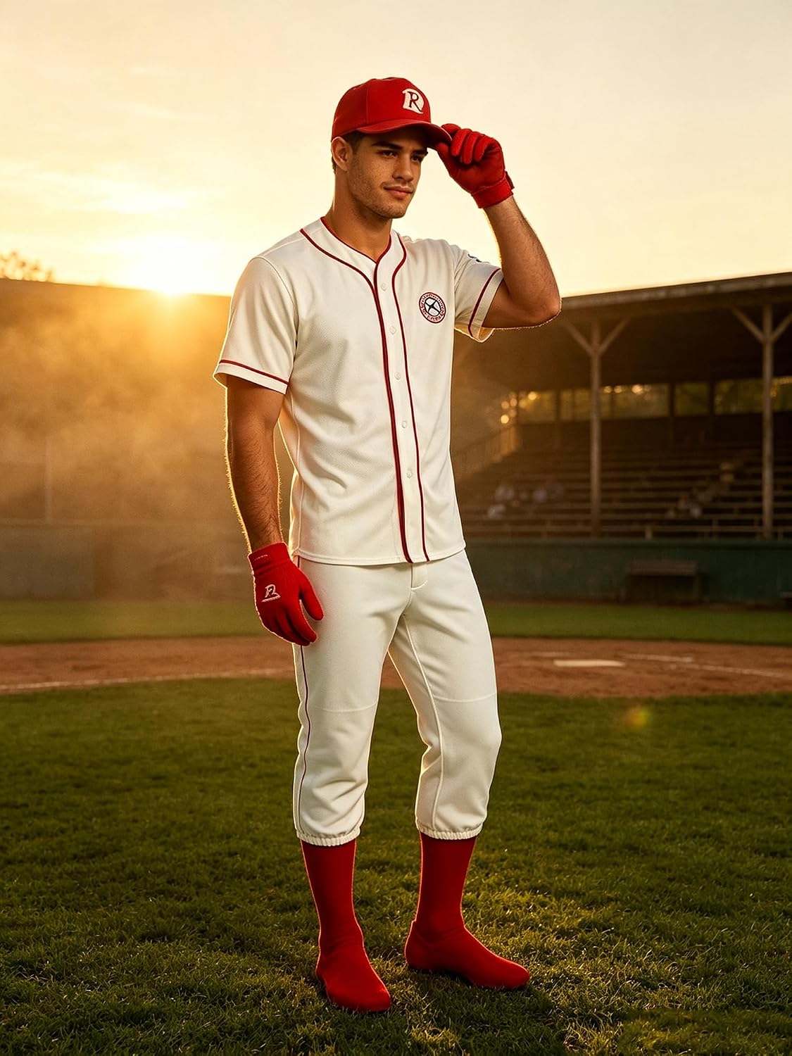 Adult Men Baseball Costume Set, Vintage White Red Baseball Jersey Pants Outfit