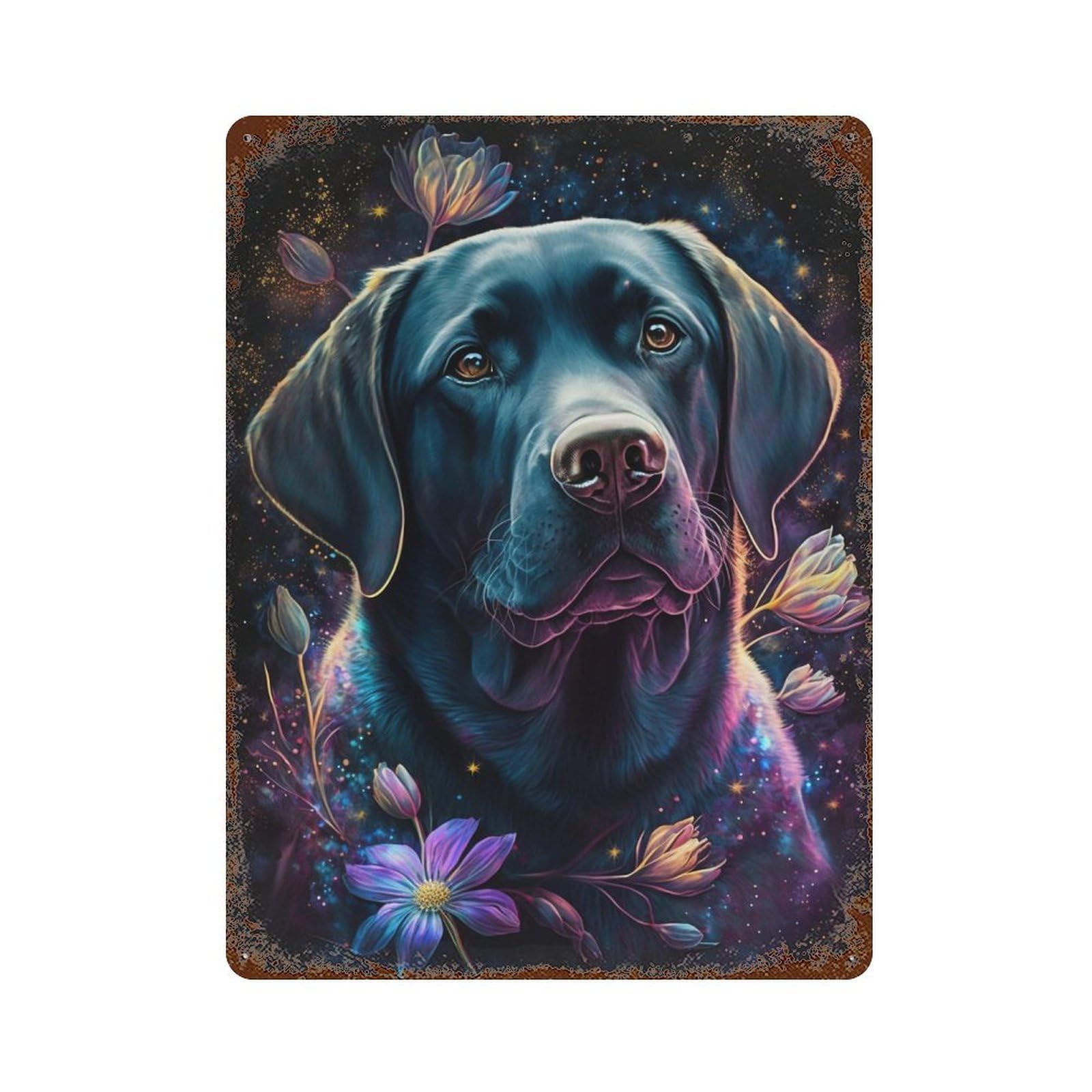 Glowing Labrador with Flowers Decorative Tin Sign 15.7"x11.8", Shabby Chic Decor for Garage, Pub Or Kitchen