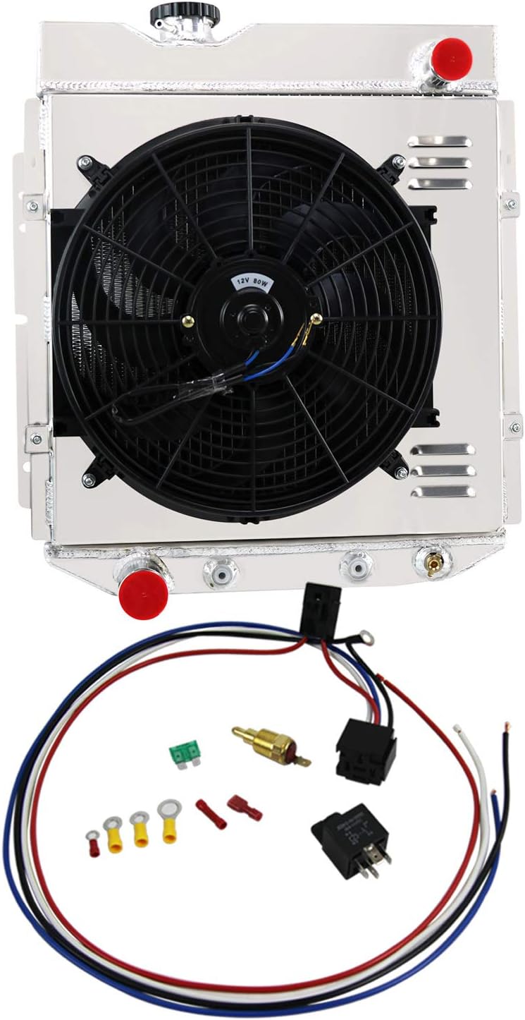 Full Aluminum Radiator for 1960-1966 Ford Mercury Comet Falcon Ranchero /65-66 Mustang L6 V8 3 Rows Core Radiator +shroud Fan +Relay Kit