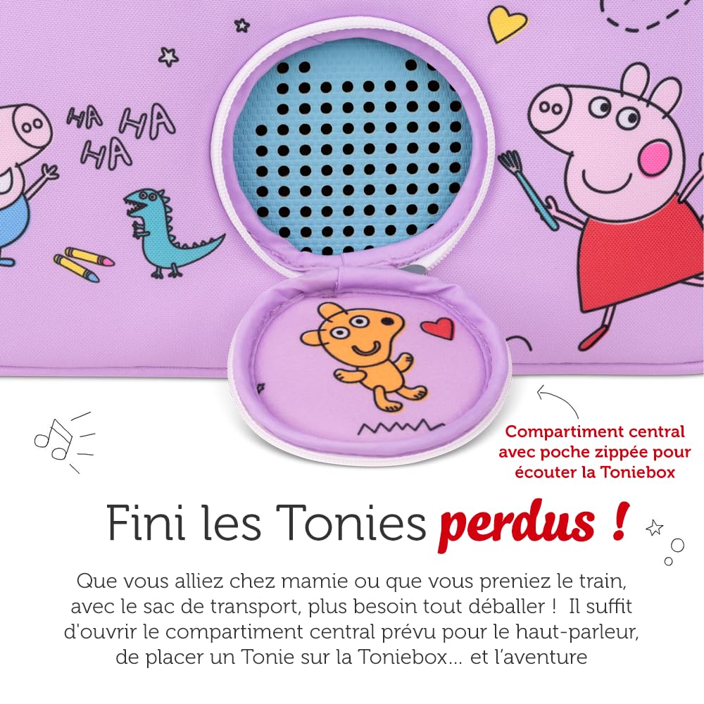 Tonies Sac Bandoulière Peppa Pig Sac de Transport pour Toniebox, Casque Audio Chuchote, Station de Recharge, 8 Figurines
