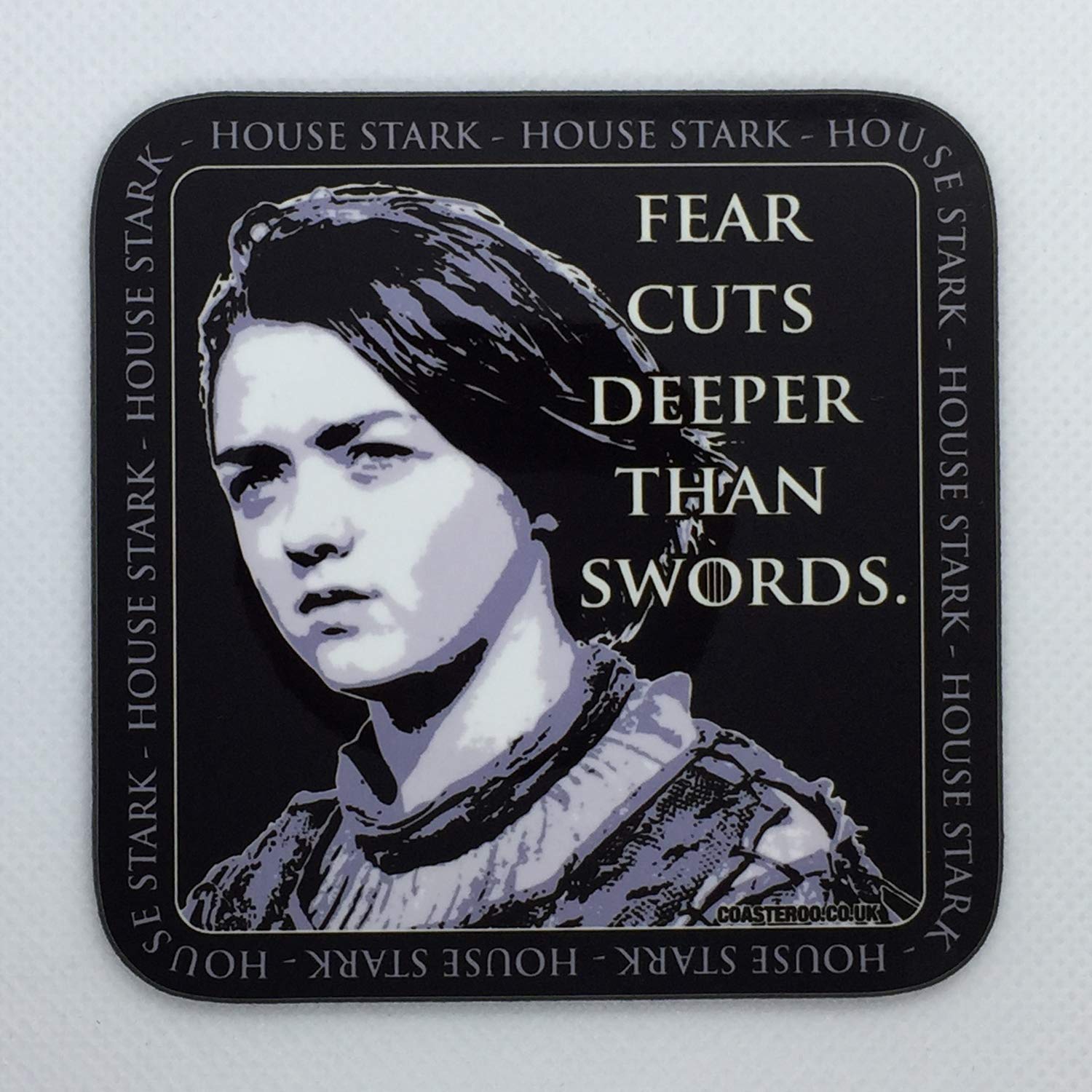 Coasteroo Fear Cuts Deeper Than Swords - Arya Stark From Game Of Thrones - Drinks Coaster - Hardboard - 9Cm X 9Cm - Gloss Finish