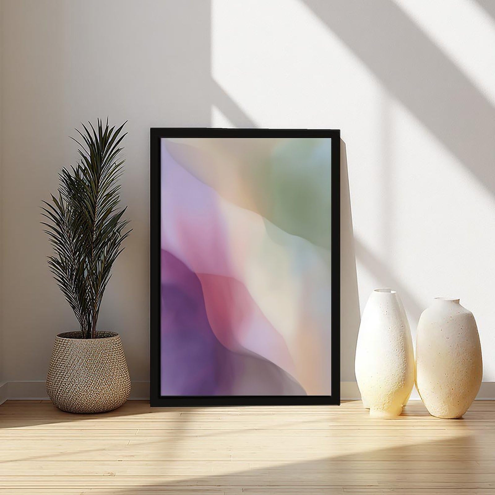 ELKPDOE Weiches neutrales Farbfeld, abstraktes und minimalistisches Poster, Leinwandposter, Schlafzimmer-Dekor, Sportlandschaft, Büro, Raumdekoration, Geschenk, schwarzer Rahmen, 40,6 x 61 cm (L x B)