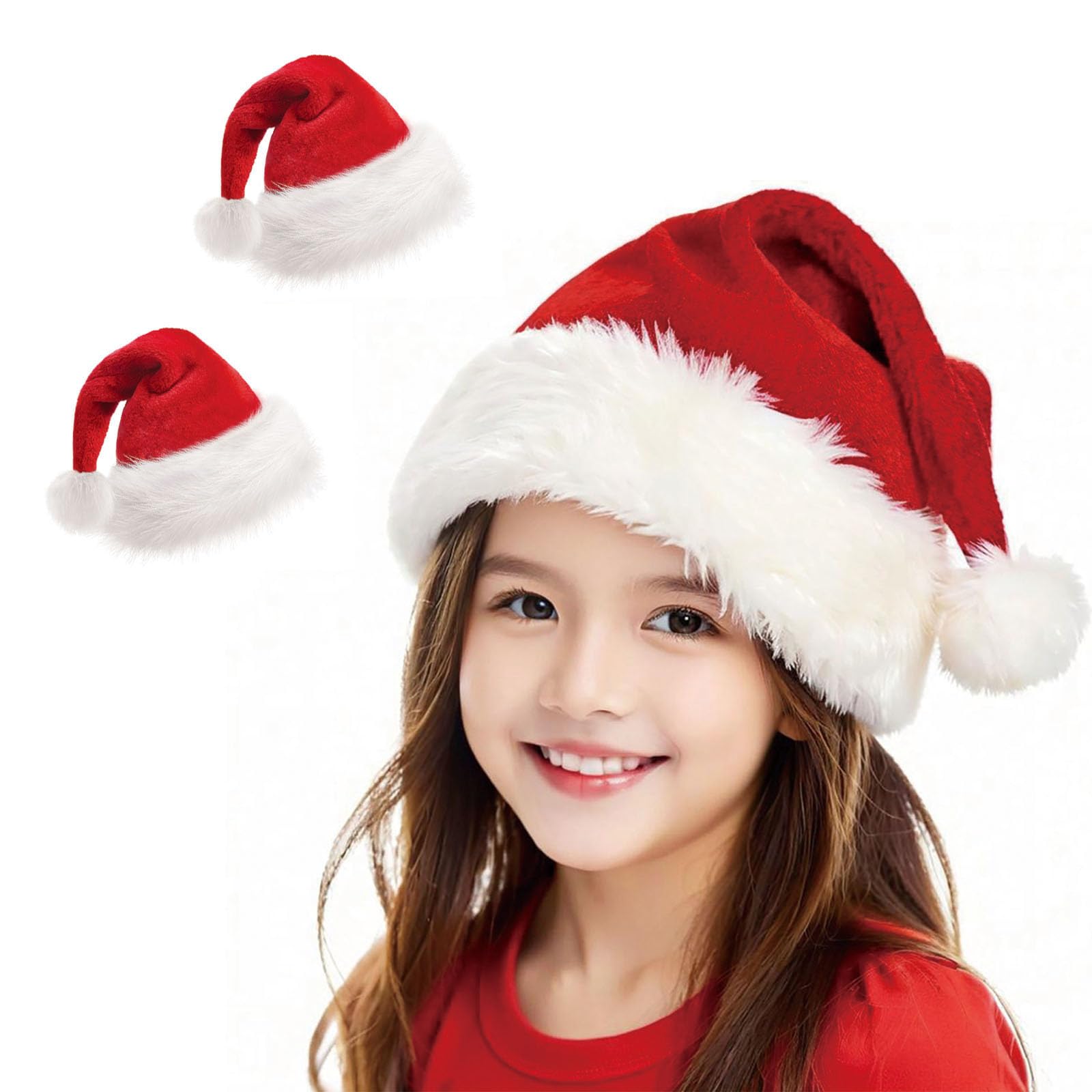BSVI Christmas Hat, Santa Hat for Adult/Kids/Baby Red Velvet Double Extra Thicken Unisex Xmas Hats for New Year Holiday Party