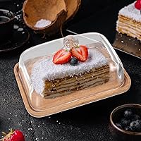Vista 4 de HEMOTON Soporte para tartas con cúpula de madera, bandeja para servir, soporte rectangular para tartas, tabla de queso, soporte de exhibición